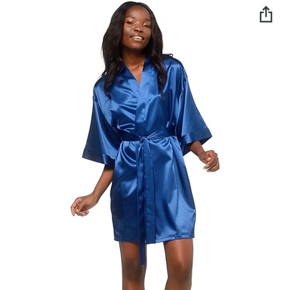 Silk bathrobe kimono navy with tie for bridesmaids